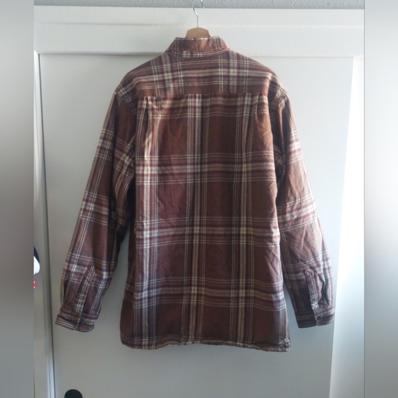 Carhartt Relaxed fit Brown Plaid Shirt Jacket Shacket Sherpa lined Large Tall - Picture 6 of 6